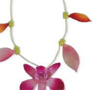 The flower and leaves are tied to a cord.